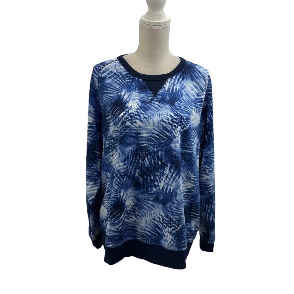 Lands End Serious Sweats French Terry Top Women’s Large Blue Cotton Sweatshirt
